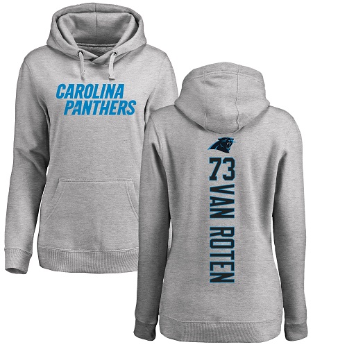 Carolina Panthers Ash Women Greg Van Roten Backer NFL Football 73 Pullover Hoodie Sweatshirts